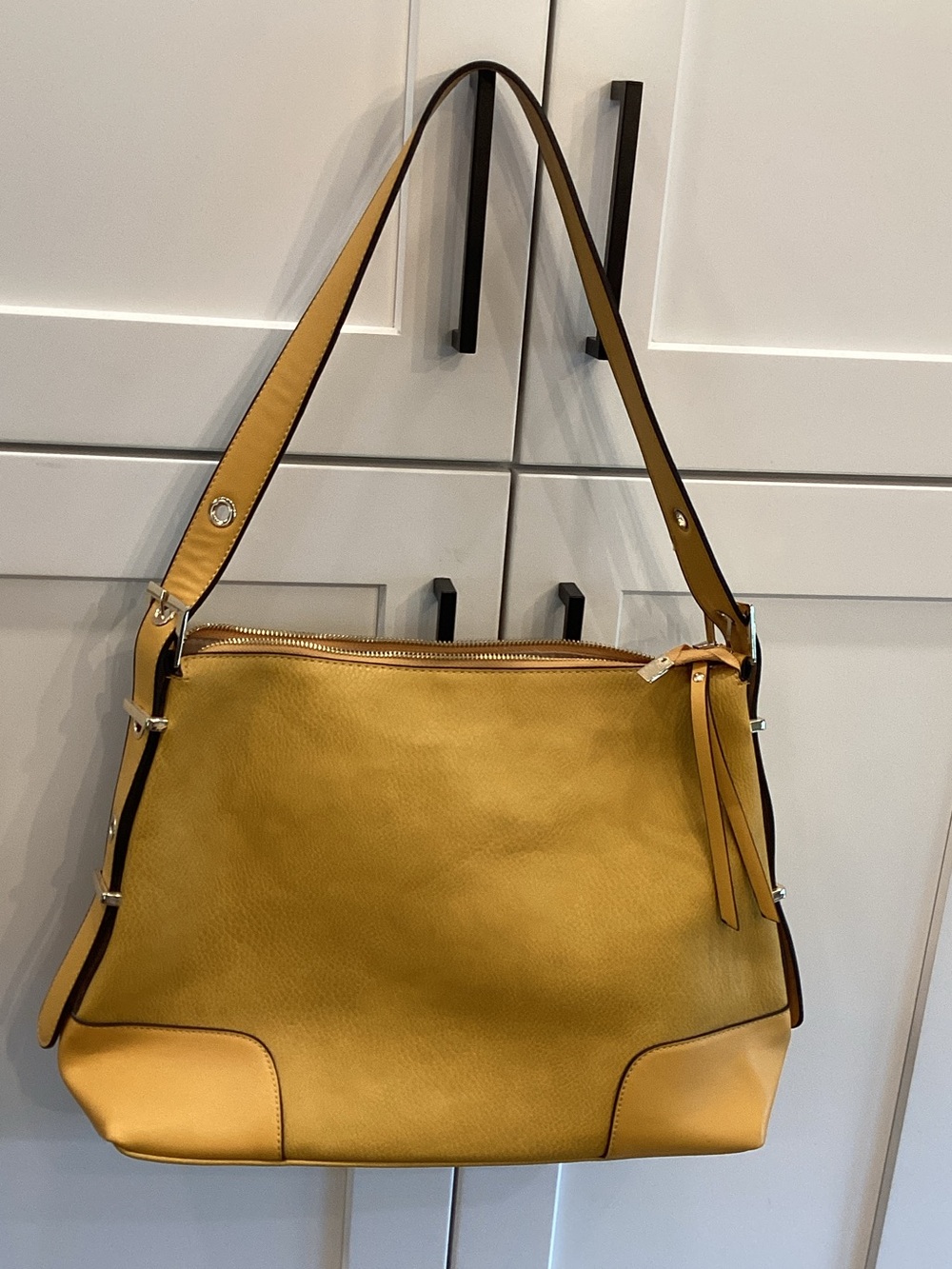 Yellow Leather Shoulder Bag with Adjustable Strap
